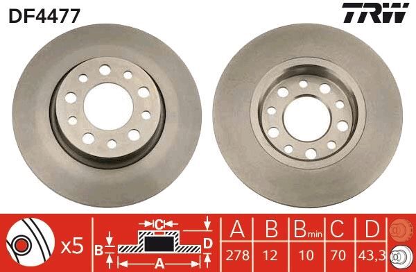 ARKA FREN AYNASI ALFA ROMEO 159 05> GIULIETTA 10> SPIDER 06> FIAT 500 X 14> JEEP RENEGADE 14> COMPASS 16> 278x12x43