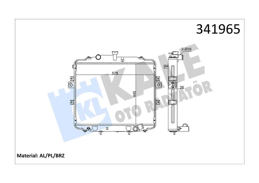 RADYATÖR BRAZİNG H100 04> AC KLİMASIZ MEK 445x580x26 AL-PL
