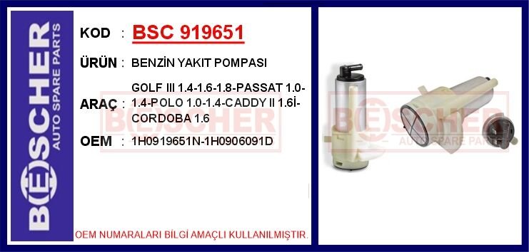 BENZİN YAKIT POMPASI GOLF III 1.4-1.6-1.8-PASSAT 1.0-1.4-POLO 1.0-1.4-CADDY II 1.6İ-CORDOBA 1.6