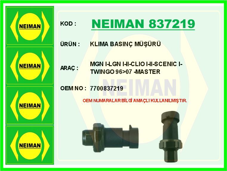 KLIMA BASINÇ MÜŞÜRÜ MGN I-LGN I-II-CLIO I-II-SCENIC I-TWINGO 96>07 -MASTER