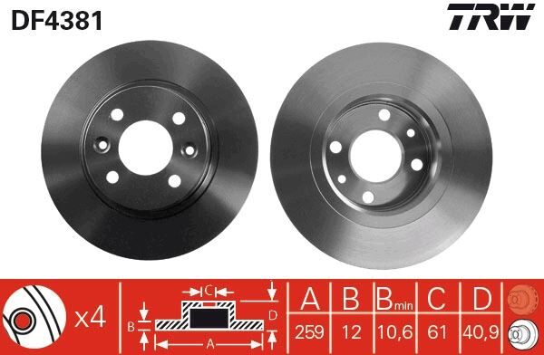 ÖN FREN DİSKİ RENAULT SYMBOL II 08> SYMBOL III 13> TWINGO I 96> DACIA LOGAN 06> LOGAN II MCV 12> SANDERO 08> SANDERO II 13> 259x12 4 DELİK