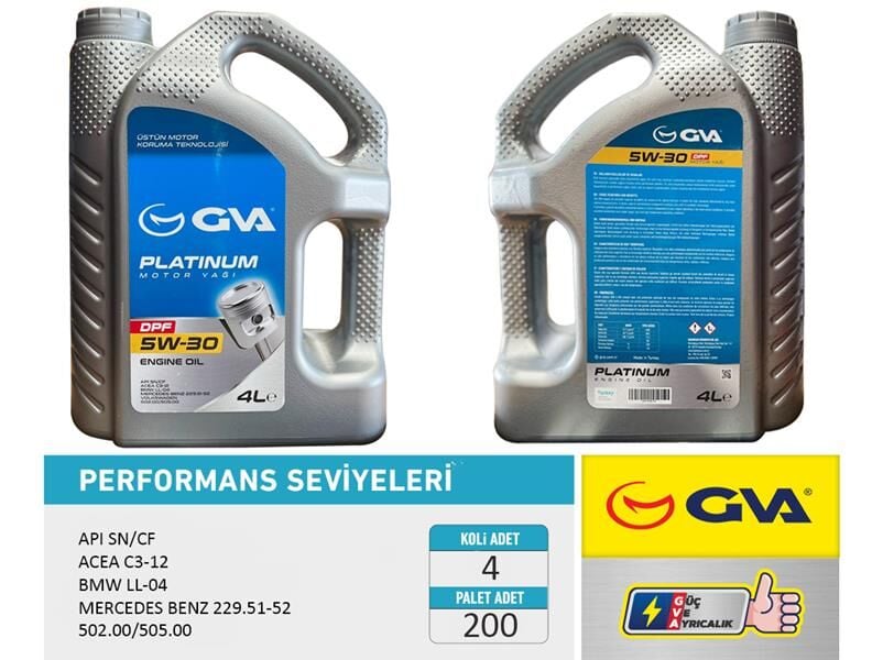 MOTOR YAĞI 5W30 4 LT PLATINUM PARTİKÜLLÜ-DPF TAM SENTETİK API SN/CF 4 Adet