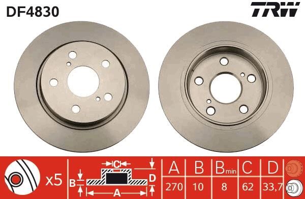 ARKA FREN DİSKİ DOLU TİP TOYOTA AURIS COROLLA 1.4L 1NDTV NDE150 NDE180 D-4D dizel 07-> / 1.33L 1NR-FE NRE180 12-> - 270 ÇAP X 5 BİJON - Takım disk fiyatıdır