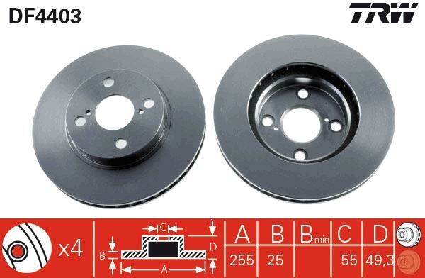 ÖN FREN DİSKİ HAVA KANALLI TOYOTA COROLLA 1.4L 4ZZ-FE ZZE120 VVTi 02-06 / 1.6L 3ZZ-FE ZZE121 VVTi 02-06 255 çap X 4 bijon - Takım disk fiyatıdır