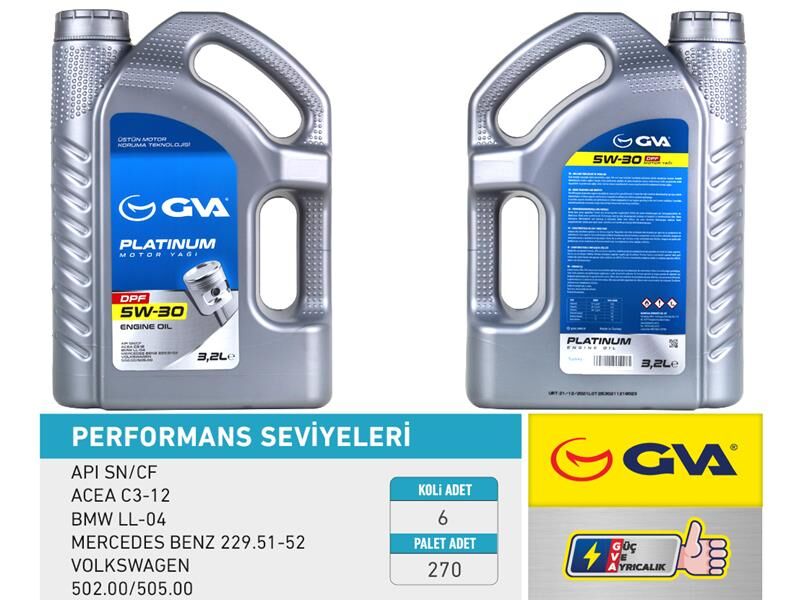 MOTOR YAĞI 5W30 3.2 LT PLATINUM PARTİKÜLLÜ-DPF TAM SENTETİK API SN/CF 6 Adet