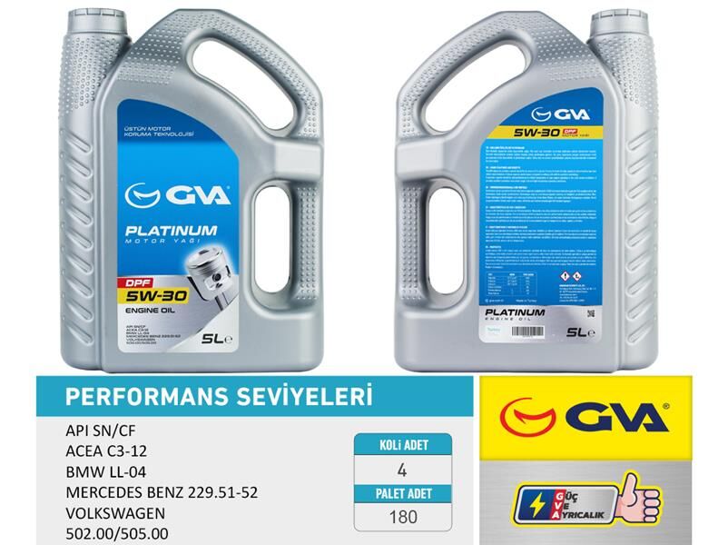 MOTOR YAĞI 5W30 5 LT PLATINUM PARTİKÜLLÜ-DPF TAM SENTETİK API SN/CF 4 Adet