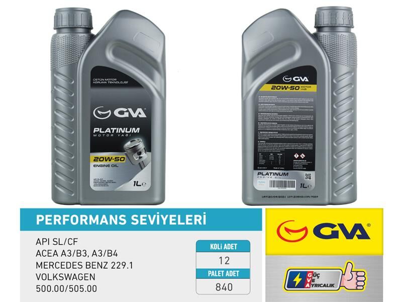 MOTOR YAĞI 20W50 1 LT PLATINUM MİNERAL API SL/CF 12 Adet
