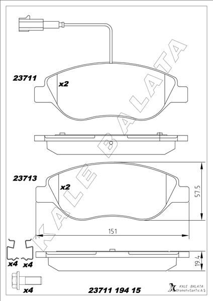 ÖN FREN BALATASI FİŞLİ FIAT BRAVO II 08>14 EGEA HB 15> ALFA ROMEO MITO 08>15 LANCIA DELTA III 08>1