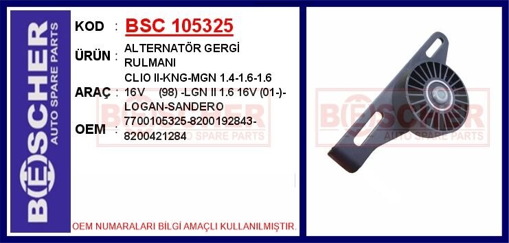 ALTERNATÖR GERGİ RULMANI CLIO II 98> KANGOO 97> MEGANE I 96> 1.4-1.6-1.6 16V LAGUNA II 01> 1.6 16V