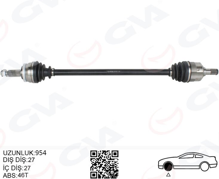 KOMPLE AKS SAĞ HYUNDAI İ30 1.6L D4FB CRDi Dizel 07-11 ABS li 27x27 - ABS 46 diş komple boy 954mm