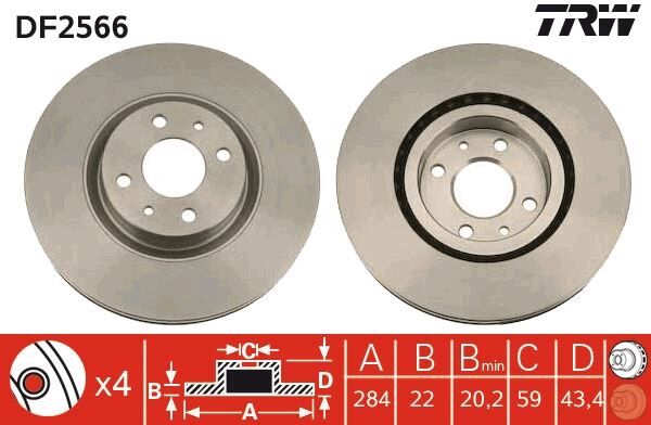 ÖN FREN AYNASI FIAT DOBLO 05>IDEA 04>LINEA 09> FIORINO 09> BRAVO 01>STILO 01> 284x22x 4 DELİK HAV ALI
