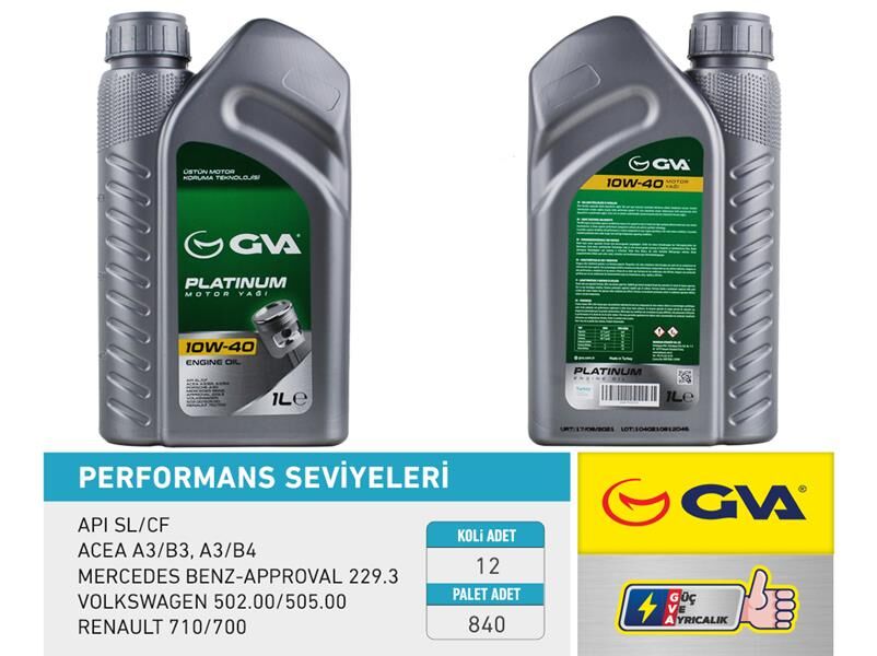 MOTOR YAĞI 10W40 1 LT PLATINUM YARI SENTETİK API SL/CF 12 Adet