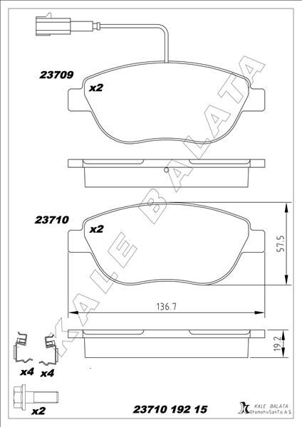 ÖN FREN BALATASI OPEL COMBO D 12> PUNTO EVO 1.3-1.4-1.6D MTJ 09 > 500-500C 1.3DMJ 10 > GRANDE PUNTO 1.6DMTJ 09 >