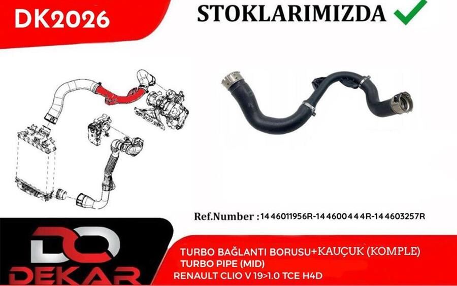 TURBO BAĞLANTI BORUSU KAUÇUK KOMPLE CLIO V 19> 1.0 TCE H4D