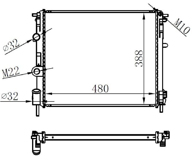 RADYATÖR CLIO II-KNG-LOGAN1.5 DCI-1.6 16V-1.9 DTI-K4M AC MEK 480x414.5x23