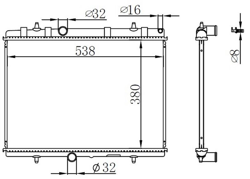 RADYATÖR 307-407-C4-C5-BERLINGO-PARTNER1.6-1.8-2.0 HDİ AC KLİMASIZ MEK 380x552x26
