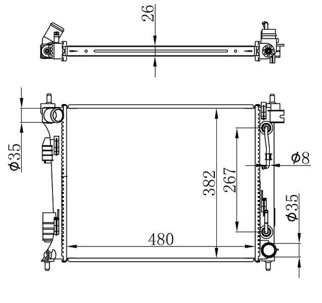 RADYATÖR BRAZİNG ACCENT BLUE 1.6 CRDİ -İ20-KIA RIO DİZEL 11 > OTOM. 480x382x26
