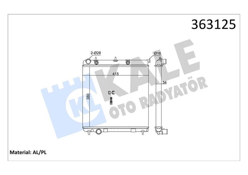 BRAZING VERSİYONU KL297000 PEUGEOT 206 207 - CITROEN C2 C3 1.4HDI 70 ECO 02 > MT AC/NAC MEKAN İK 380X415X34 SU RADYATÖRÜ