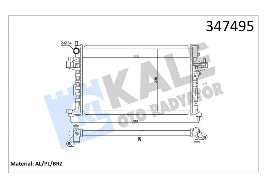 SU RADYATÖRÜ OPEL CORSA C-COMBO-TIGRA 1.3 1.7 CDTI 03 > MT AC BRAZING 600x348x26 13100381-24466780-93177424-93177593