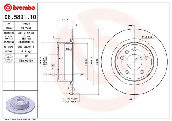 ARKA FREN AYNASI OMEGA B 2.0 24V 2.2 2.5TD 3.0 V6 94/7.03 286mm 285.8x12x5DLxHAVALI 2 Adet