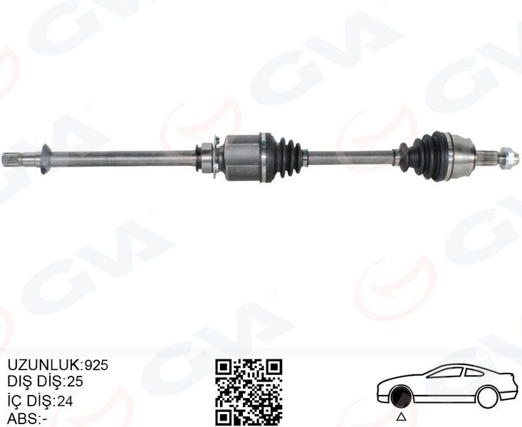 KOMPLE AKS SAĞ LINEA 07> 1.3D MJET 90HP U:925MM Teker taraflı dış diş: 25 Diferansiyel taraflı dış diş:24