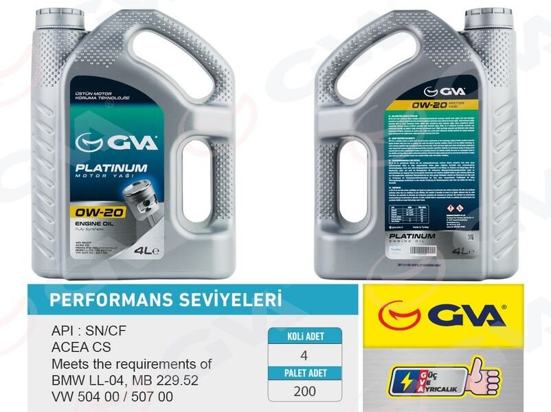 MOTOR YAĞI 4 LT 0W20 TAM SENTETİK API SN HIBRIT ARAÇLAR İÇİN 4 Adet