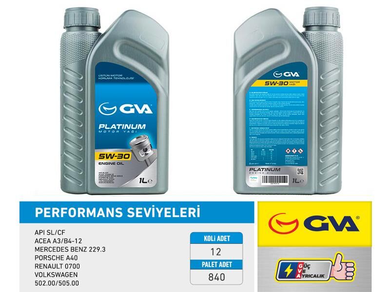 MOTOR YAĞI 5W30 1 LT PLATINUM TAM SENTETİK API SL/CF 12 Adet