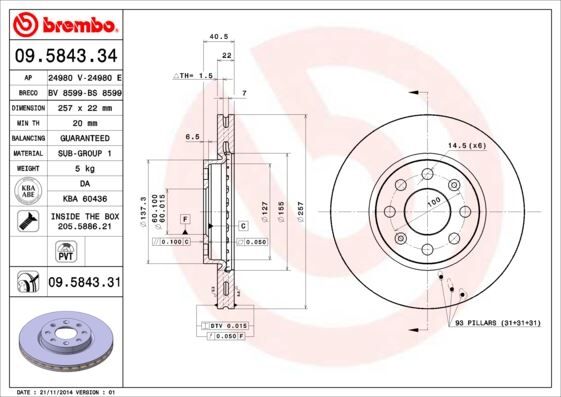 ÖN FREN AYNASI CORSA D 07> CORSA E 14> ADAM 13> FIAT PUNTO EVO 09> GRANDE PUNTO 05> 257x22x4DL HAVA LI 2 Adet