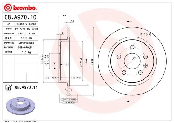 ARKA FREN AYNASI INSIGNIA A 08> SAAB 9-5 YS3G 10> 16 JANT 292x12x5DL DOLU 2 Adet