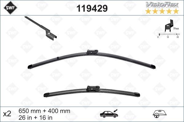 ÖN SİLECEK SÜPÜRGE TAKIMI OPEL ADAM 12>19 PEUGEOT PARTNER 08> P208 P2008 03 12>19 CITROEN BERLINGO 0 8> C3 16> FIAT EGEA 16> FIESTA 09>17 650 400 SWF VisioFlex Flat Blade X2