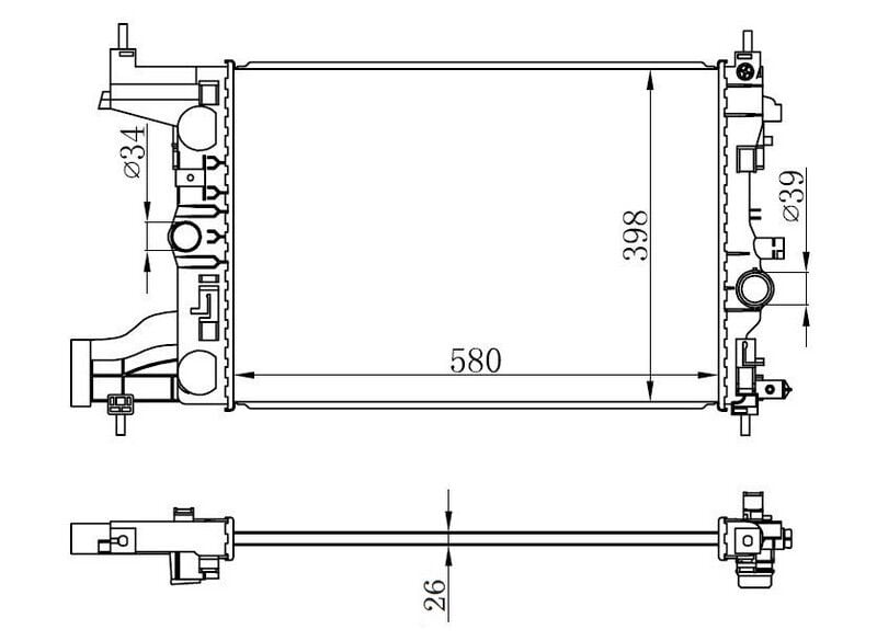RADYATÖR MEKANİK ASTRA J-ZAFIRA TOURER C-CRUZE 1.4-1.6 AL/PL/BRZ 580x398x16