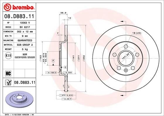 ARKA FREN DİSKİ VOLVO XC40 536 2017 >2021 > CAP 302X 5 BIJON 16 İNÇ 2 Adet