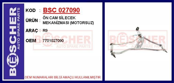 ÖN CAM SİLECEK MEKANİZMASI MOTORSUZ R9