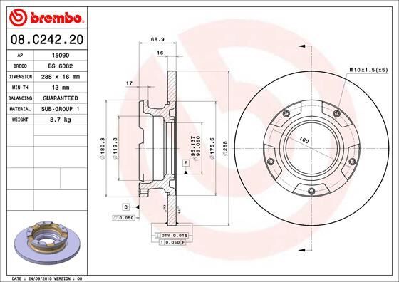 ARKA FREN DISK AYNASI TRANSIT CUSTOM V362 2.2TDCI 12> CAP 288 16