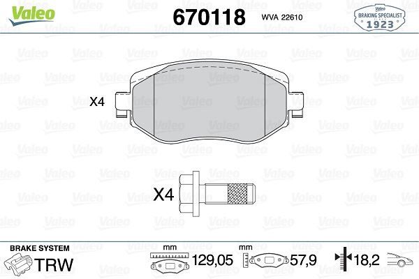 ÖN FREN BALATASI RENAULT MEGANE IV 15> TÜM MOTOR TİPLERİ G:129MM Y:58.4 MM K:18MM