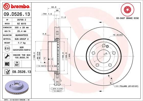 FREN DISKI ON MERCEDES W205 S205 C205 A205 W213 S213 C238 2 Adet