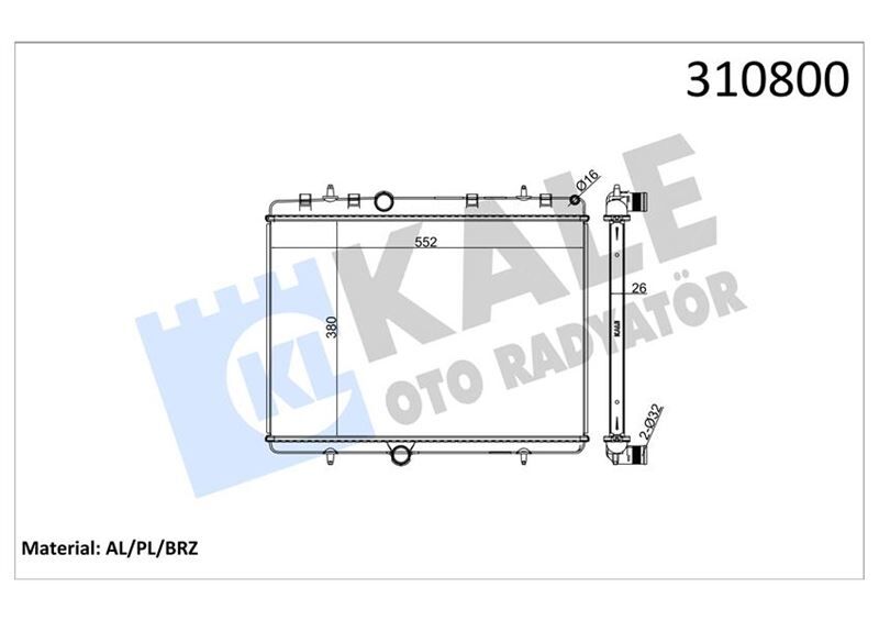 RADYATÖR 307-407-C4-C5-BERLINGO-PARTNER1.6-1.8-2.0 HDİ AC KLİMASIZ MEK 380x552x26