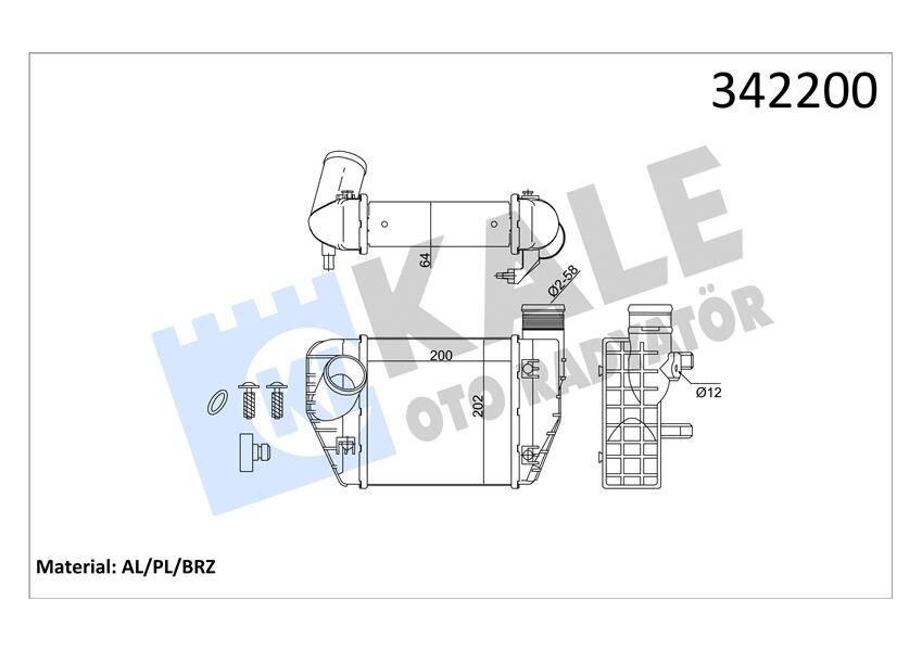 TURBO RADYATÖRÜ INTERCOOLER A6 4F5. C6 AL/PL/BRZ 200x202x62