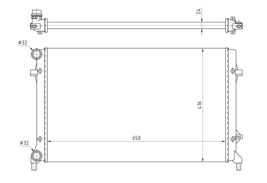 RADYATÖR GOLF V-CADDY III-JETTA III-PASSAT-TOURAN-A3-LEON-OCTAVIA AC KLİMASIZ MEK OTOM 650x416x24 BRAZING